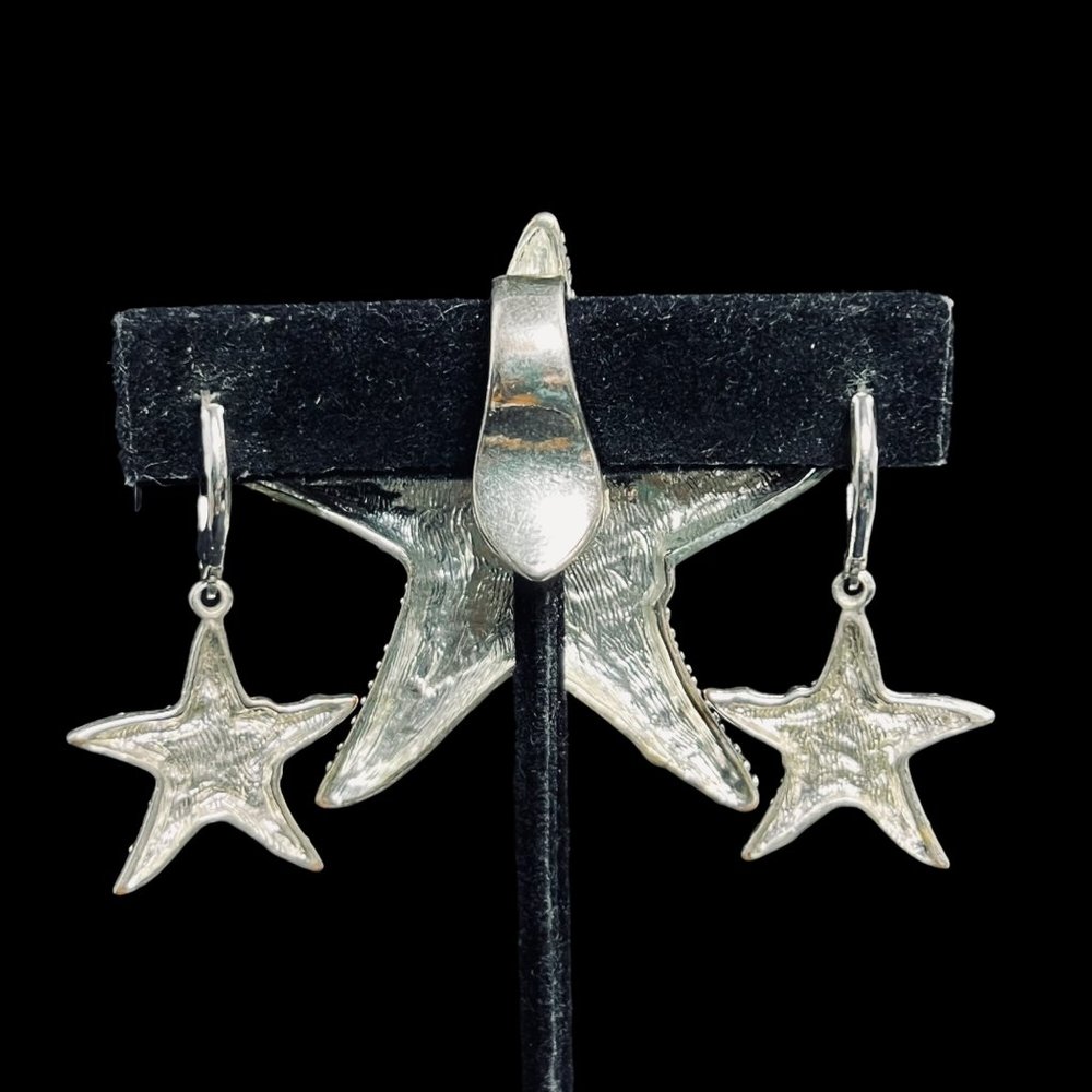 Silver Tone & Abalone Shell Magnetic Star Pendant W/Pierced Earrings Set (5098) - Picture 4 of 11